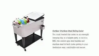 Costway Patio Cooler Rolling Cart Outdoor Portable Stainless Steel Ice Beverage Chest Pool
