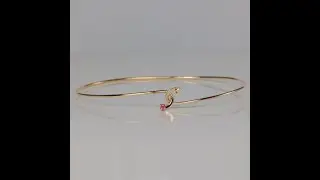 ESTATE - 14K Yellow Gold Ruby and Diamond Flex Bangle Bracelet