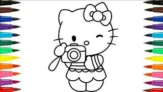 How to draw kitty with camera, kitty cat drawing Easy, Kids art, Child Art 