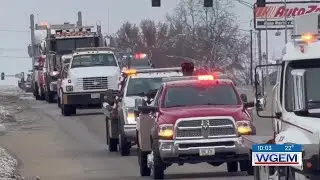 Dozens of tow truck drivers and first responders join funeral procession for fallen tow truck ope...