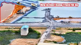 Part 356| Continue Project, Dump Truck Delivery Rock Filling In Water With Wheel Loader Push Rock