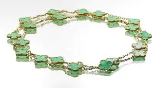 VAN CLEEF & ARPELS Vintage Alhambra Chrysoprase 20 Motifs Yellow Gold Necklace