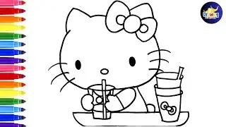 Рисуем и раскрашиваем Hello Kitty, пьющую сок, рисунок Hello Kitty для детей @dibujos-felices @po...