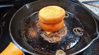 Oklahoma Fried Onion Burger in a Cast Iron Pan