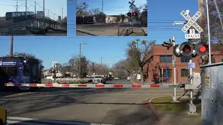 23rd St. Railroad Crossing - Sacramento, CA | SACRT Light Rail Trains & Bee Bridge View Inbound