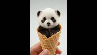cute tiny baby panda in icecream waffle #pets #panda #japan  #usa #uk #germany #kitten #cat #china