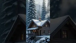 Dream Cabin Surrounded by Snowy Pines #DreamCabin #SnowyForest #CabinGoals #SnowCovered