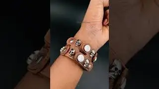 allthatsells Funky Punk Skull Tan Brown Handcrafted Leather Wrist Band Bracelet Men