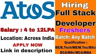 Atos hiring job for freshers BE/B.Tech/M.Tech/BCA Any Batch 2019-2023 #atos #freshers #jobs #job
