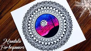 Mandala art with scenery | oil pastel drawing