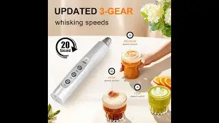 YUSWKO Rechargeable Milk Frother Handheld with 3 Heads Silver Coffee Electric Whisk Drink Foam Mixer