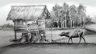 Farmer and his Life Pencil Sketch / Banglar Art
