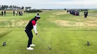 Adrien Saddier Golf Swing Slow Motion Tee Shot (3 wood) Swing Down the Line St Andrews 2024 Dunhill