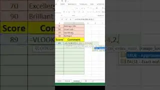 How to get comment based on score/grade in excel | how to use vlookup in excel | shorts
