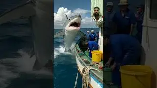 SHARK JUMPS ON FISHING BOAT AND KILLS FISHERMAN! Graphic Great White Attack Caught on Camera #ocean