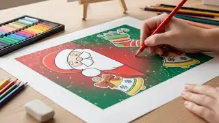 Easy Christmas Drawing for Kids. Santa Claus, Christmas Stocking, and Bell