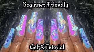 How To Create Salon Quality Gel~X Nails At Home | Transfer foil tutorial 💜💙