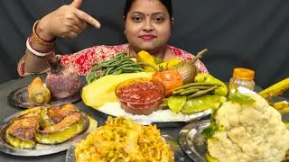 ASMR FENA BHAT DIFFERENT TYPES STEAM VEGITABLE BAGUN VAJA CABBAGE CURRY EATING CHALLENGE 