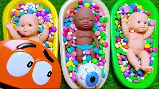 Full of 3 Rainbow 🌈 BathTubs Candy with M&M's & Magic Slime Cutting Video | Gummy Candy asmr 