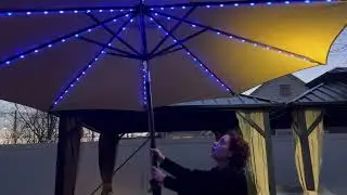 PEAKVONDER patio umbrella with lights! WOW, beautiful！！