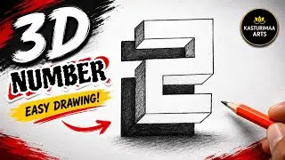 3D Number 2 Drawing with Pencil | Easy Step by Step | Kasturimaa Arts