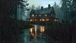🌲 Dark Forest Cabin in Heavy Rain LIVE | Atmospheric Night Sounds for Relaxation