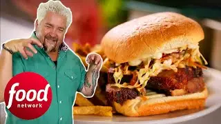 Guy Fieri Bites Down On A HUGE Tasty Pork Belly Sandwich l Diners, Drive-Ins & Dives