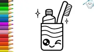 Toothpaste and Toothbrush drawing and coloring for kids/How to draw toothbrush/Brighten with colours