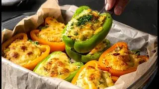 Stuffed Bell Peppers with Chicken & Potatoes &mdash; Cheesy, Oven-Baked