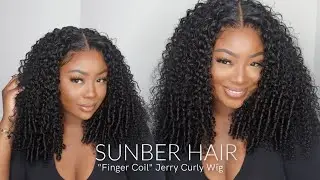 🔥New Texture! Curly With Finger Coil Ends Glueless Wig Beginner Friendly install. Ft. Sunber hair