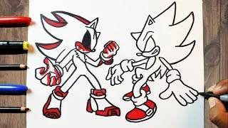HOW TO DRAW DARK SONIC VS SHADOW.EXE