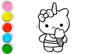 Cute Hello Kitty With Ice cream Drawing, Painting and Coloring For Kids and Toddlers_ Kids Art