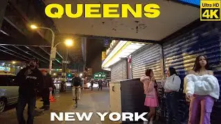 Walking Roosevelt Ave Queens NY 4K: Saturday Night Hustle Still Going
