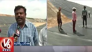 Officials Used Fire Proof Polythene Covers In SRSP Canal To Prevent Water Leakage | Warangal | V6