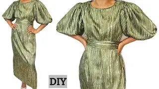 How to make puff sleeve A-line maxi dress.Cutting and stitching Easy beginner sewing.Modestwear.DIY