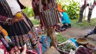 Spinning alpaca yarn in Peruvian village