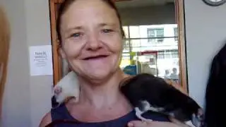 Eve and her pet rats, unofficial mascots of VANDU in Vancouver Downtown Eastside