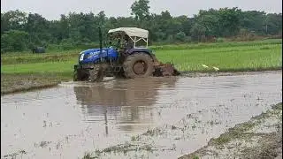 New Holland 3600_2 excel 4wd #tractor with bengol rotavator in paddy farming full performance video