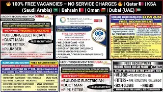 100% FREE VACANCY &ndash; NO SERVICE CHARGES | Qatar 🇶🇦 | KSA 🇸🇦 | Bahrain 🇧🇭 | Oman 🇴🇲 | Dubai (UAE) 🇦🇪