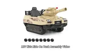 INFANS 12V Ride on Car, Kids Electric Tank with Remote Control, 8 Cannonballs, Rotating Turret