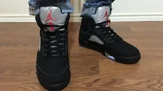Обзор Jordan Retro 5 Black Metallic Silver 2016 года, распаковка, ноги