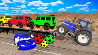 Flatbed Truck Mcqueen | Transportation with Truck - Pothole vs Car #19 - BeamNG.Drive