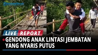 Warga di Ponorogo Gendong Anak Lintasi Jembatan Darurat yang Nyaris Putus