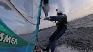 Windsurfing - Early planing into the sunset - Testing a 50cm race fin