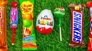 Most Asmr popular candys some lots of colorful rainbow lollipop candy unpacking chocolate eat