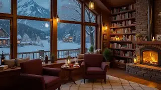 Exquisite Winter Jazz Café ☕ Quiet Coffee Shop Ambience with Gentle Snowfall for Study & Work