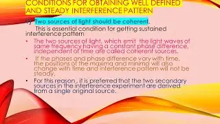 Conditions for steady interference pattern