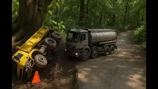 RC Truck Accident Scene &ndash; Dump Truck Overturned by Tree  #RCTruckAccident#ModelTruckCrash