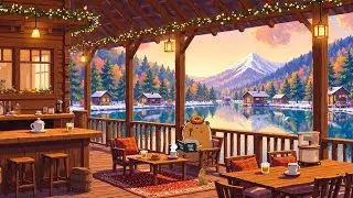 ☕Cozy Lakeside Winter Cafe with Calm Lofi Chill Music ❄️ Lofi Deep Focus to study/work/relax