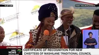 Certificate of recognition for new chieftess of Mashilane traditional council